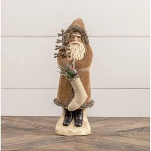 Ragon House Christmas 12" Fawn Velvet Belsnickle‎ Santa Figurine Beige Tan NEW